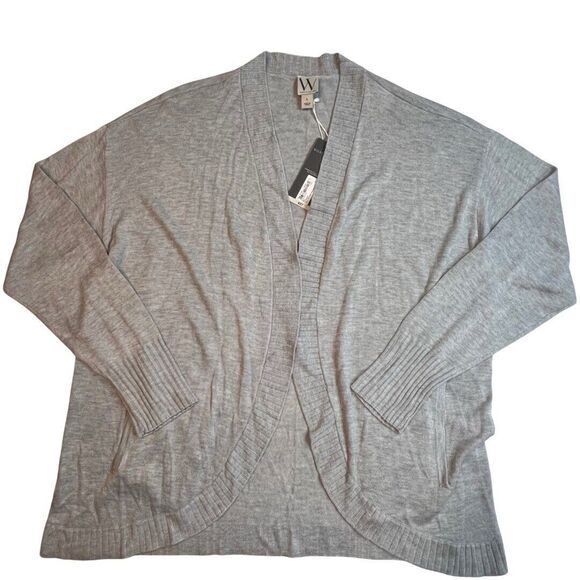 Worthington Cardigan Womens Large Gray Long Rib Open Front Pockets Soft Sweater - Picture 1 of 11
